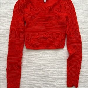 Red Textured Knit Crop Top - Urban Outfitters